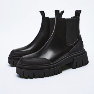 NWT Zara LOW HEELED LUG SOLE ANKLE BOOTS